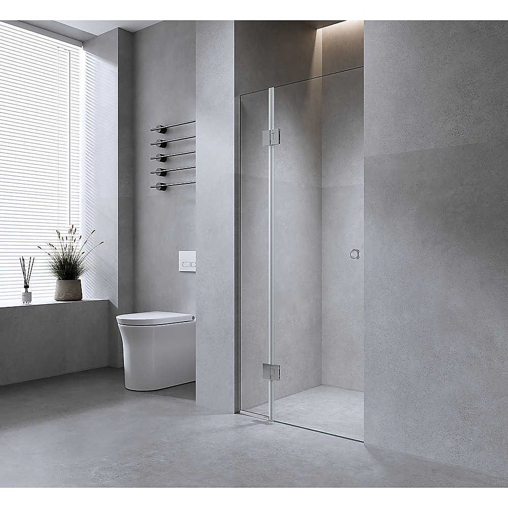 V63-939451-222489-00 90cm Wall to Wall Frameless Shower Screen with Chrome Channel and Brass Hinges - Image 1