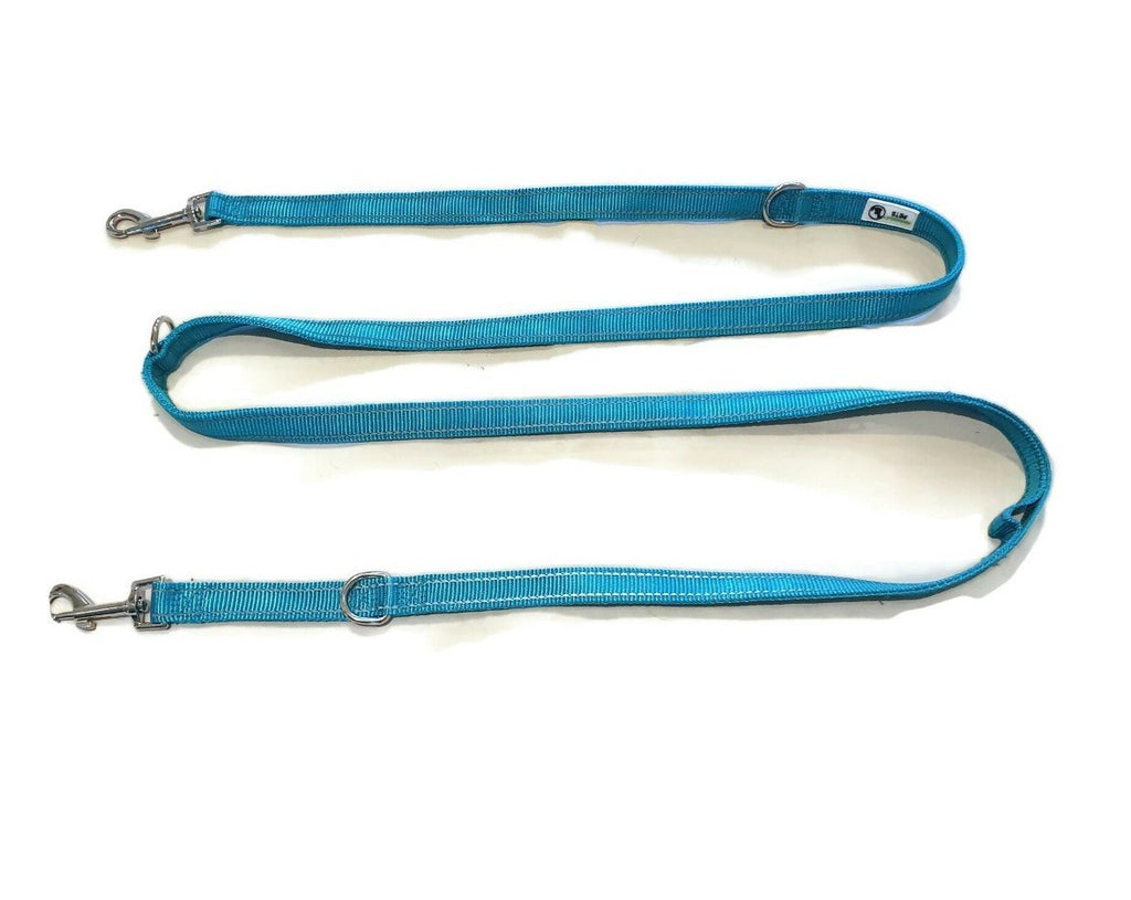 V631-MDPLDMUL25TUR-185923-00 Multi Dog Lead - Nylon w/Reflective Stitching - Double Clip ,Coupler, Waist Belt, Short/Long, Quicktie - Moondidley Pets 25mm Turquoise - Image 1