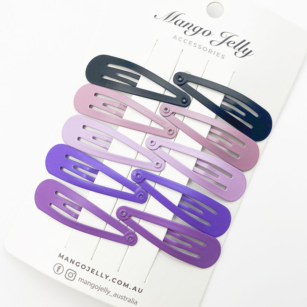 V659-HC-5CM-10P-BASIC-PURPLE-2-M-160867-00 MANGO JELLY Everyday Snap Hair Clips (5cm) - Purple - Twin Pack - Image 1