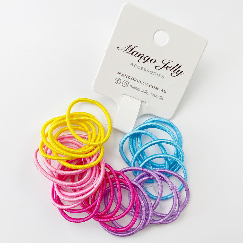 V659-HT-3CM-30P-CLASSIC-BRIGHT-3-M-161036-00 MANGO JELLY Kids Hair Ties (3cm) - Classic Summer Bright - Three Pack - Image 1