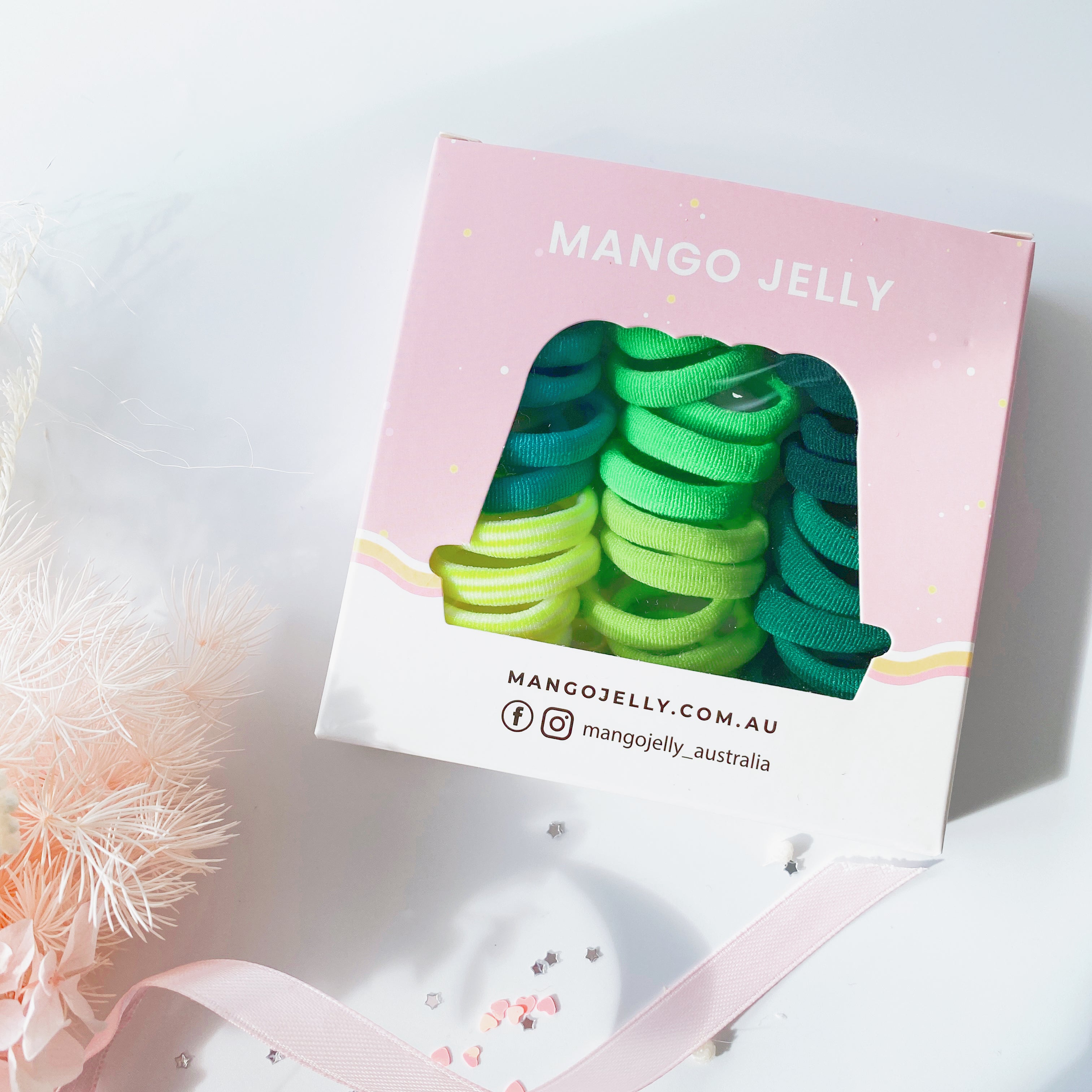 V659-METALFREE-3CM-36P-GREEN-6-P-160737-00 MANGO JELLY Metal Free Hair Ties (3cm) - Green 36P - Six Pack - Image 1