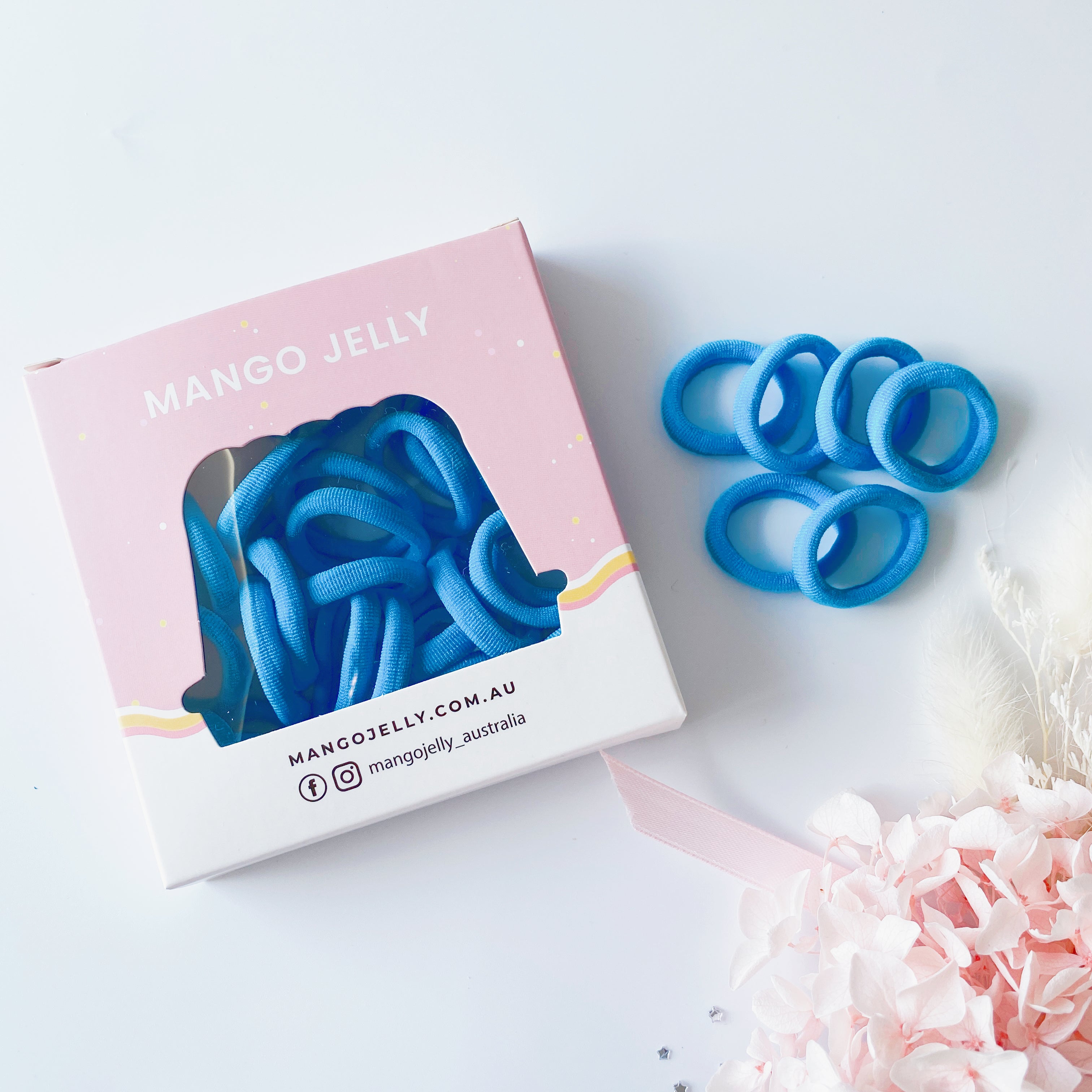 V659-METALFREE-3CM-36P-SK-LBLUE-3-L-160920-00 MANGO JELLY Metal Free Hair Ties (3cm) - School Colour Light Blue 36P - Three Pack - Image 1