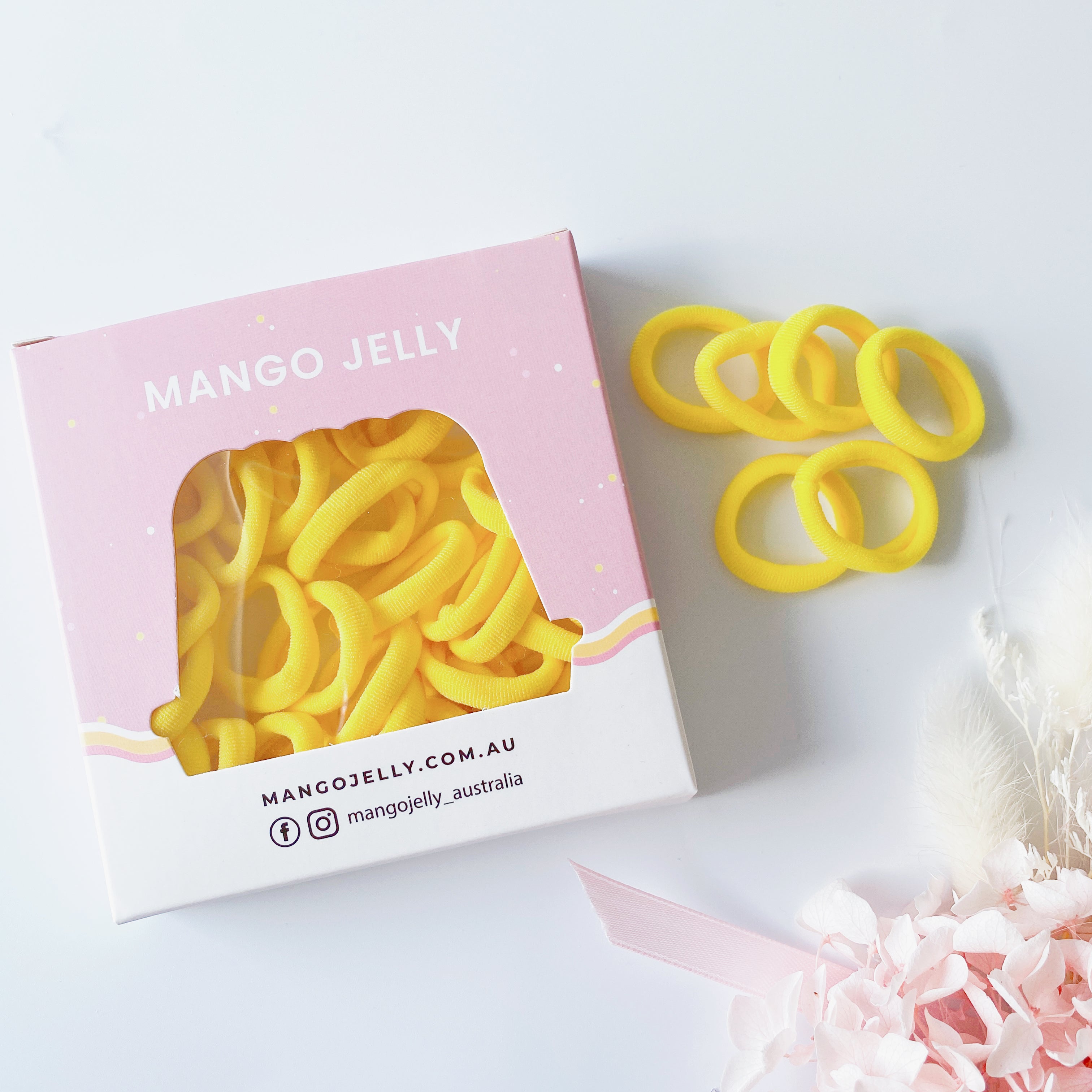 V659-METALFREE-3CM-36P-SK-YELLOW-2-L-160904-00 MANGO JELLY Metal Free Hair Ties (3cm) - School Colour Yellow 36P - TwinPack - Image 1
