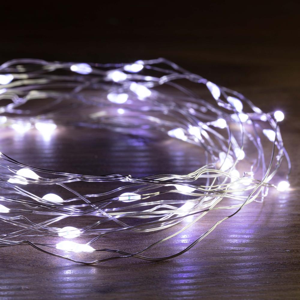 V720-XL0217-COOL-202101-04 Battery Operated 100 LED Wire Pin Lights – 10m, available in 3 Colors - Cool White - Image 1