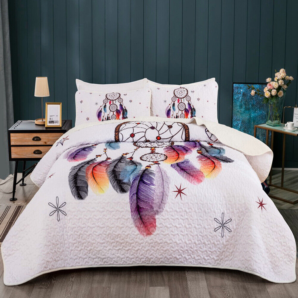 V745-AC08025Q13U-218279-00 Radiant dreamcatcher white cultural 3 Pc Bedspread & Pillow Cover Set - Image 1