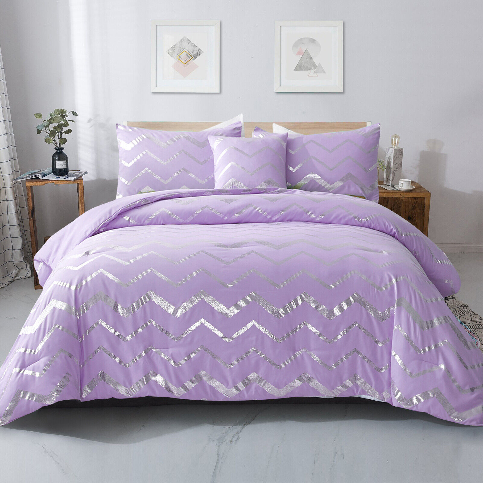V745-MAB010834AJ3-191333-00 Soft Purple Comforter Set, King Size, Cozy 3-Piece Bedding with Pillowcases - Image 1