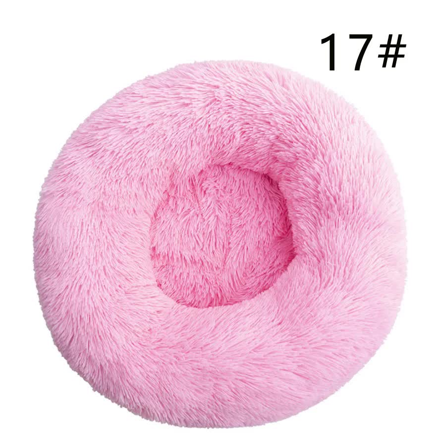 V888-ELOSUNG10269-204343-00 Calming Donut Pet Bed -Soft Faux Fur, Anti-Anxiety Fluffy Round Bed for Cats and Small Dogs (Pink)40cm - Image 1