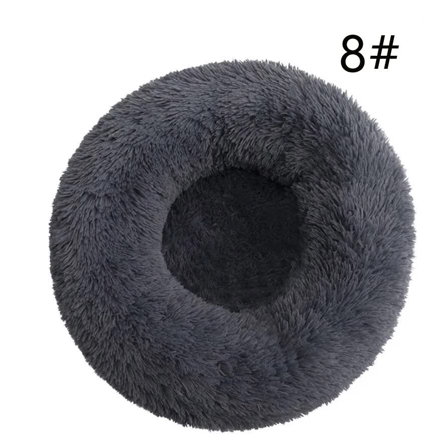 V888-ELOSUNG10279-204333-00 Calming Donut Pet Bed -Soft Faux Fur, Anti-Anxiety Fluffy Round Bed for Cats and Small Dogs (Dark Gray)40cm - Image 1