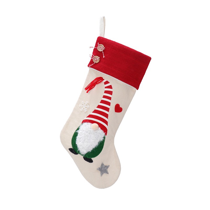 V888-ELOSUNG10527-205548-00 Christmas Gnome Stocking with Red Striped Hat and Decorations - Holiday Decor (3 pieces) - Image 1