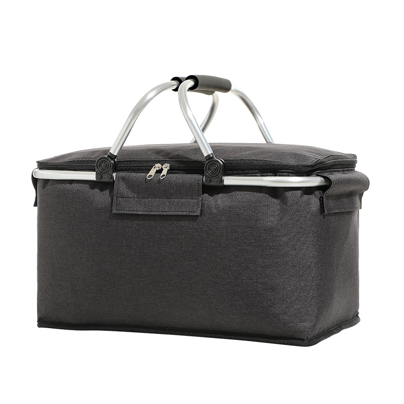 V888-ELOSUNG10787-205940-00 Insulated Picnic Basket with Aluminum Frame - Portable Collapsible Cooler Bag 18L 40*20*23cm(Black) - Image 1