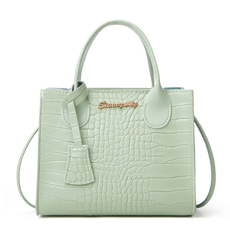 V888-ELOSUNG10841-206279-00 Elegant Crocodile Embossed Faux Leather Handbag - Green Tote with Dual Handle for Women 20*16*9cm - Image 1