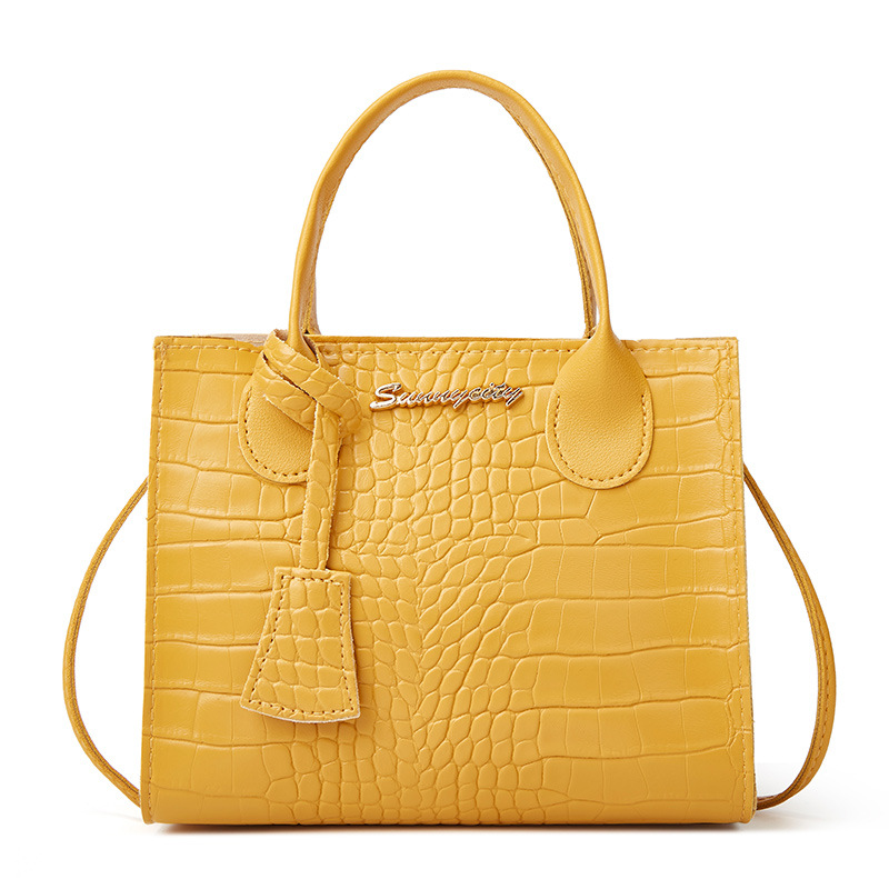 V888-ELOSUNG10842-206278-00 Elegant Crocodile Embossed Faux Leather Handbag - Yellow Tote with Dual Handle for Women 20*16*9cm - Image 1