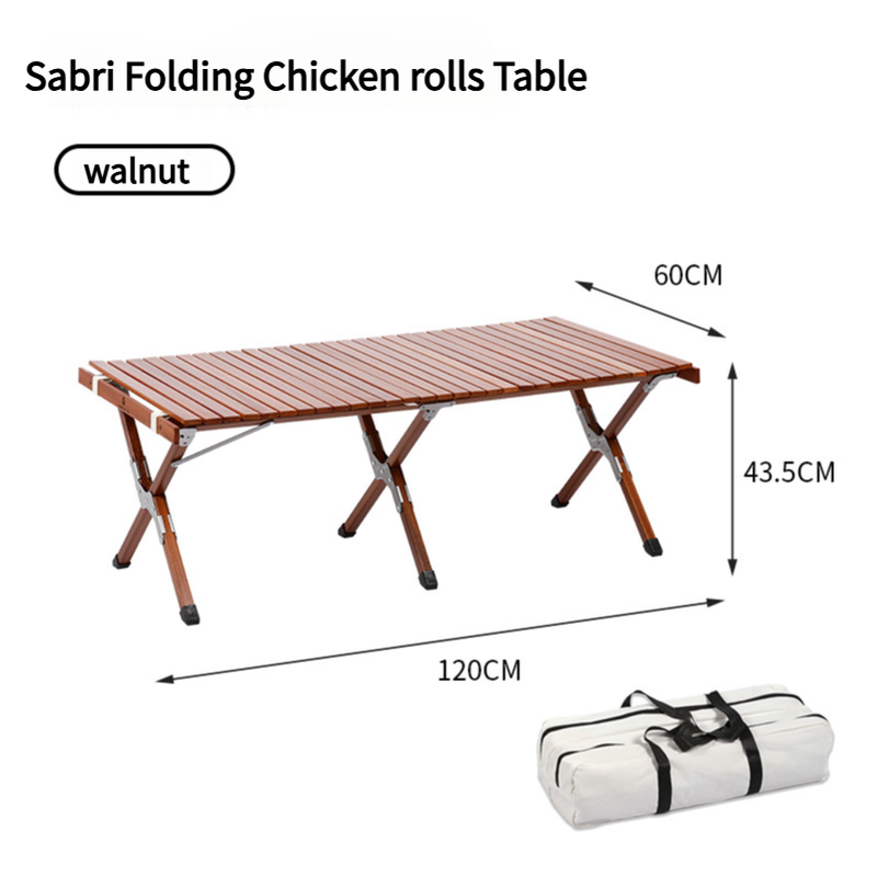 V888-ELOSUNG1085-202504031802-00 Portable Solid Wood Folding Camping Table - Sapele Roll-Up Picnic and BBQ Dining Table 120*60*43.5cm - Image 1
