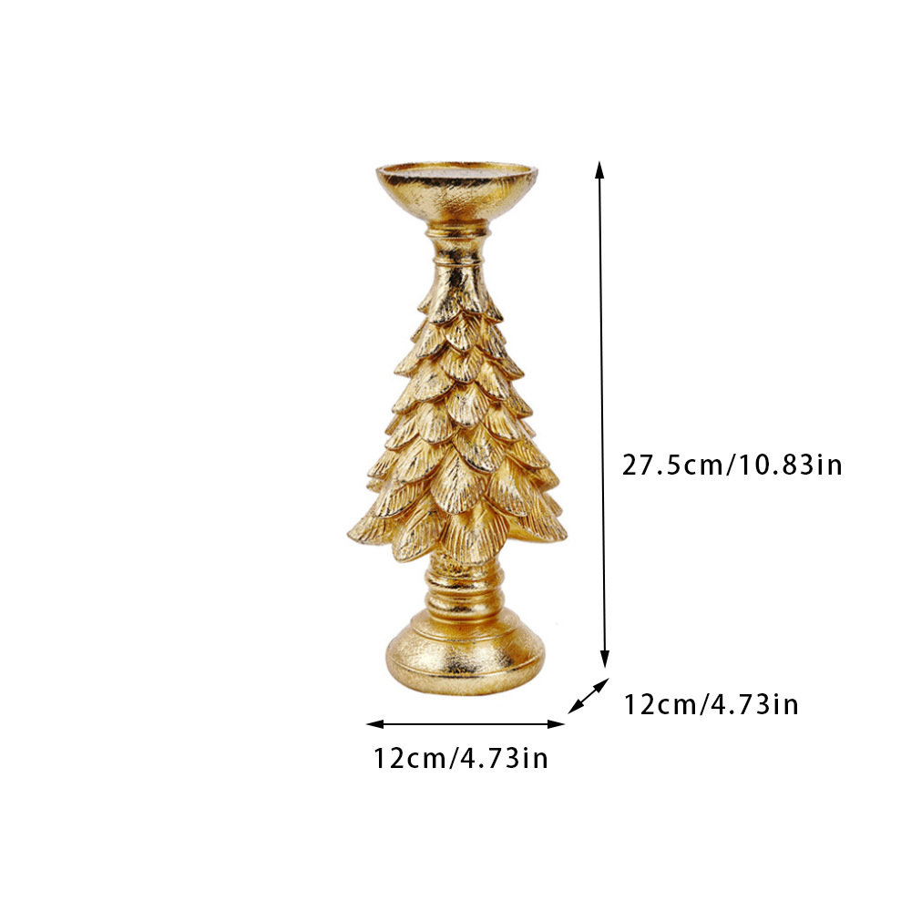 V888-ELOSUNG11080-206487-00 Gold Christmas Tree Candle Holder - Elegant Resin Pillar Stand, 27.5cm Festive Decoration - Image 1