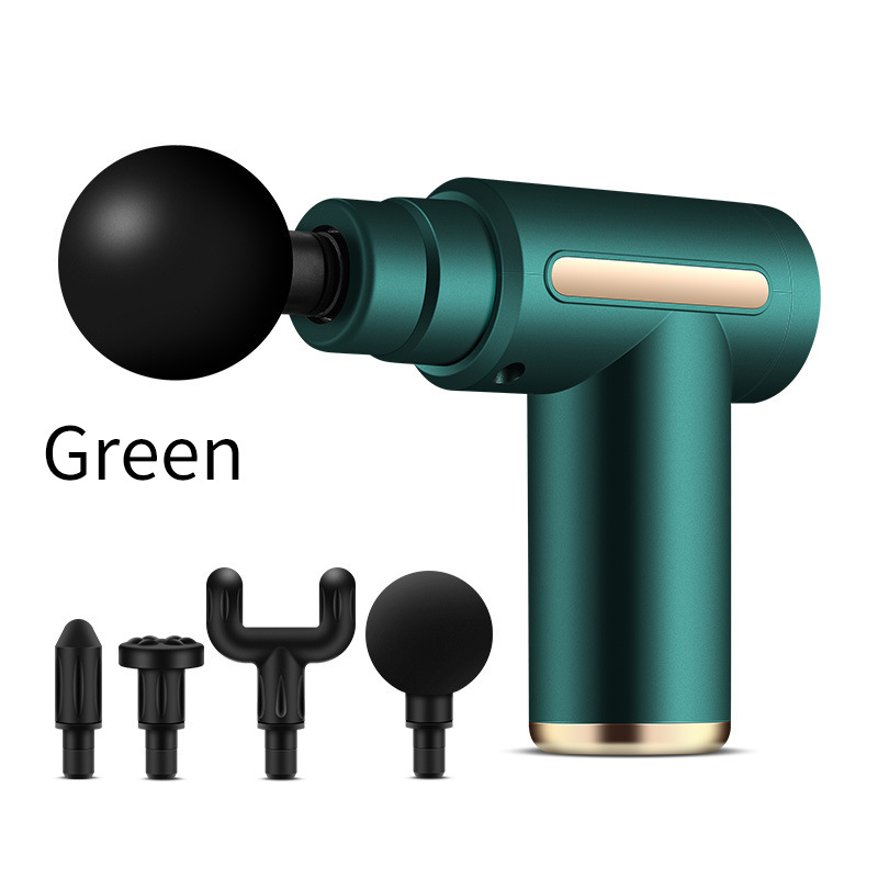 V888-ELOSUNG11341-209304-00 Compact Green Massage Gun - Deep Tissue Muscle Massager with 4 Interchangeable Heads - Image 1