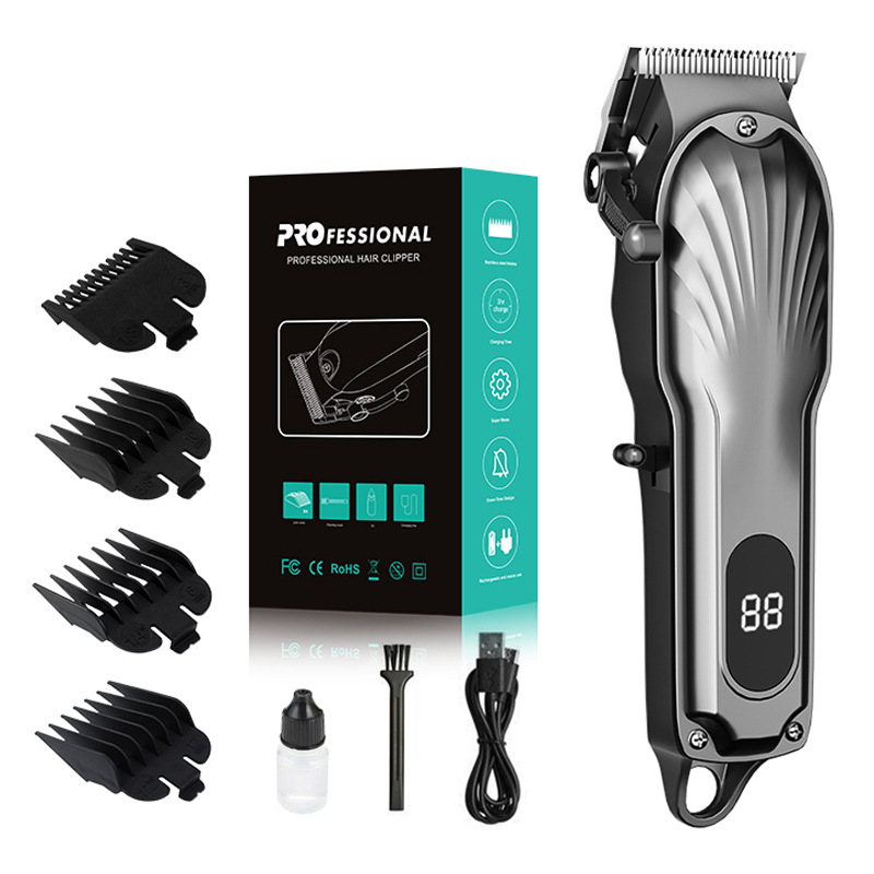 V888-ELOSUNG11515-209435-00 Gray Professional Cordless Hair Clipper with LED Display - Rechargeable Electric Hair Trimmer for Men - Image 1