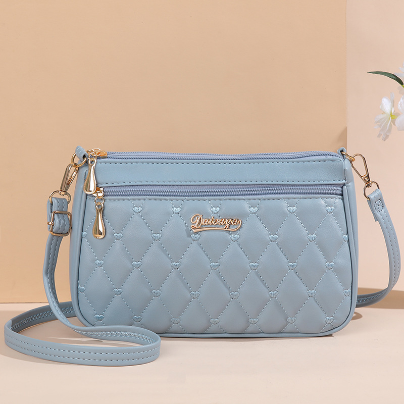 V888-ELOSUNG11554-209472-00 Light Blue PU Leather Quilted Crossbody Bag for Women - Compact Multi-Compartment Shoulder Purse - Image 1