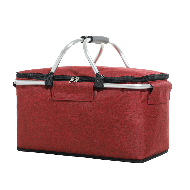 V888-ELOSUNG12928-213867-00 Red Portable Aluminum Foil Insulated Picnic Basket with Zipper Lid, 40x20x23cm - Image 1