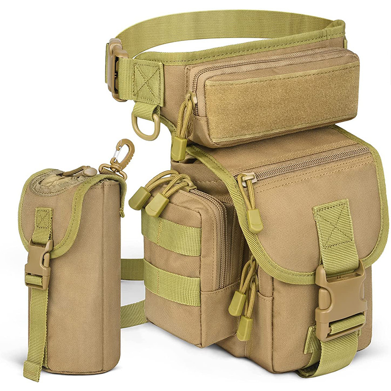 V888-ELOSUNG12935-213887-00 Beige Outdoor Tactical Military Leg Bag - Durable Multi-Pocket Utility Waist Pack - Image 1