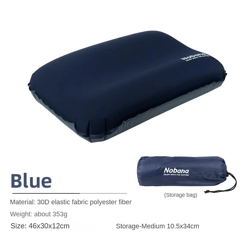 V888-ELOSUNG13226-210729-00 Navy Blue Automatic Inflatable 3D Outdoor Sponge Pillow - Portable Camping Travel Neck Cushion, Comfortable Air Mattress for Tent, Versatile Nap Pillow - Image 1