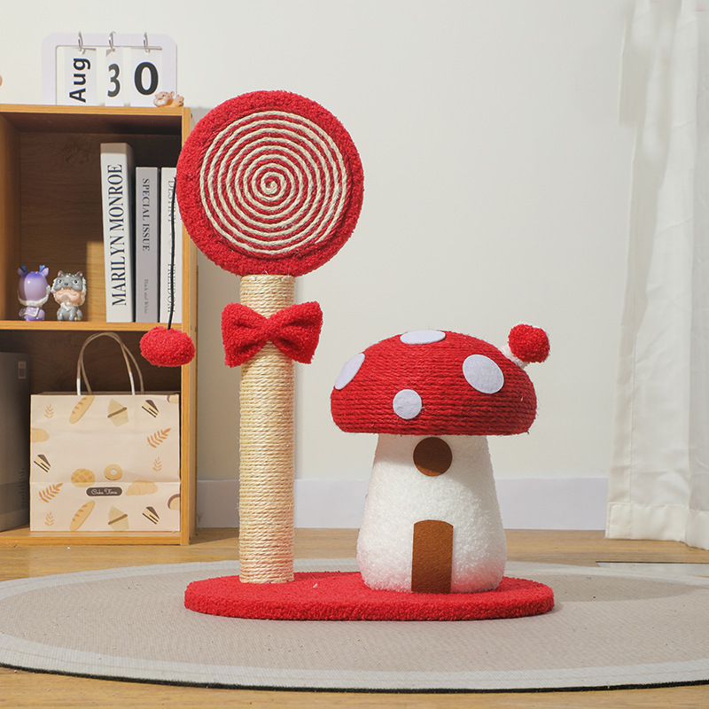 V888-ELOSUNG13478-212024-00 Red Durable Mushroom Cat Scratching Post - Anti-Slip, No Debris Cat Scratch Pad with Sofa Protection for Small Cats - Image 1