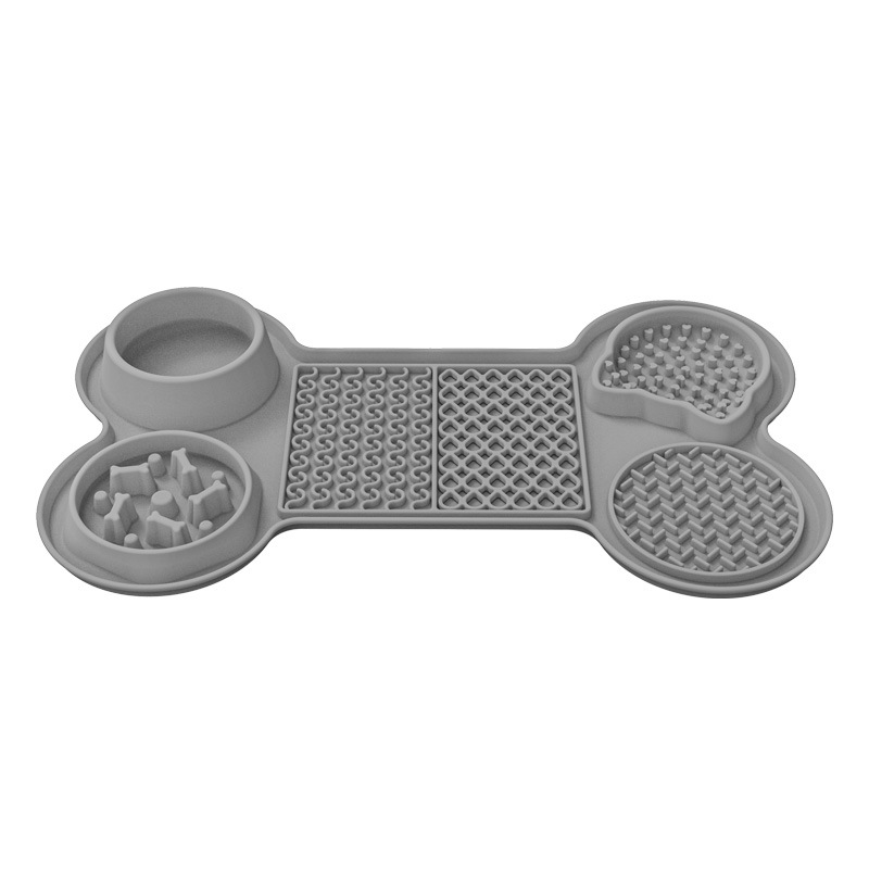 V888-ELOSUNG13483-211769-00 Grey Silicone Pet Licking Mat Slow Feeder Pad with Strong Suction and Foldable Design, Heat Resistant -40°C to 240°C, for Dogs and Cats - Image 1