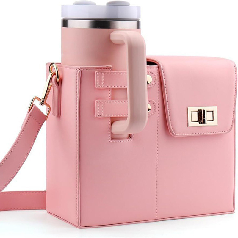 V888-ELOSUNG13528-212080-00 Pink Portable Beverage Bottle Cup Holder Bag | Trendy Crossbody Design for Daily Commute(No water cup) - Image 1