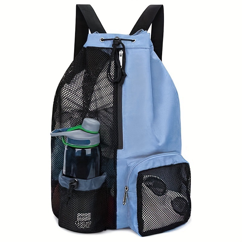 V888-ELOSUNG13570-212197-00 Blue Mesh Drawstring Swim Backpack with Wet Pocket - Lightweight Beach, Gym, Outdoor Sports Bag - 245g - Image 1