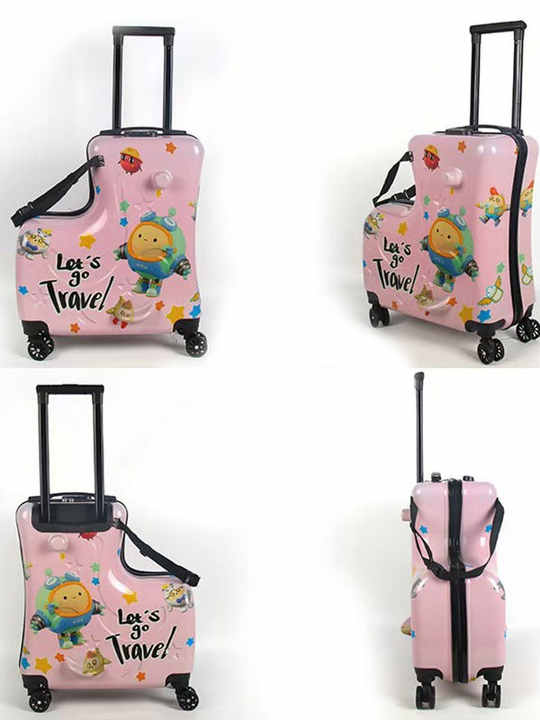 V888-ELOSUNG13614-212468-00 Pink Kids Ride-On Luggage - 20-Inch Cartoon Travel Suitcase with Footrest, Durable Rolling Carry-On for Children - Image 1