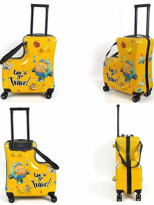 V888-ELOSUNG13615-212469-00 Yellow Kids Ride-On Luggage - 20-Inch Cartoon Travel Suitcase with Footrest, Durable Rolling Carry-On for Children - Image 1
