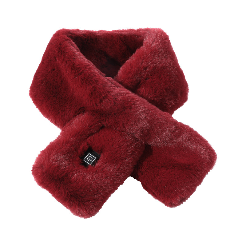 V888-ELOSUNG15186-212437-00 Wine Red Adjustable Electric Heated Scarf with Plush Fabric - 3 Heat Settings - Image 1