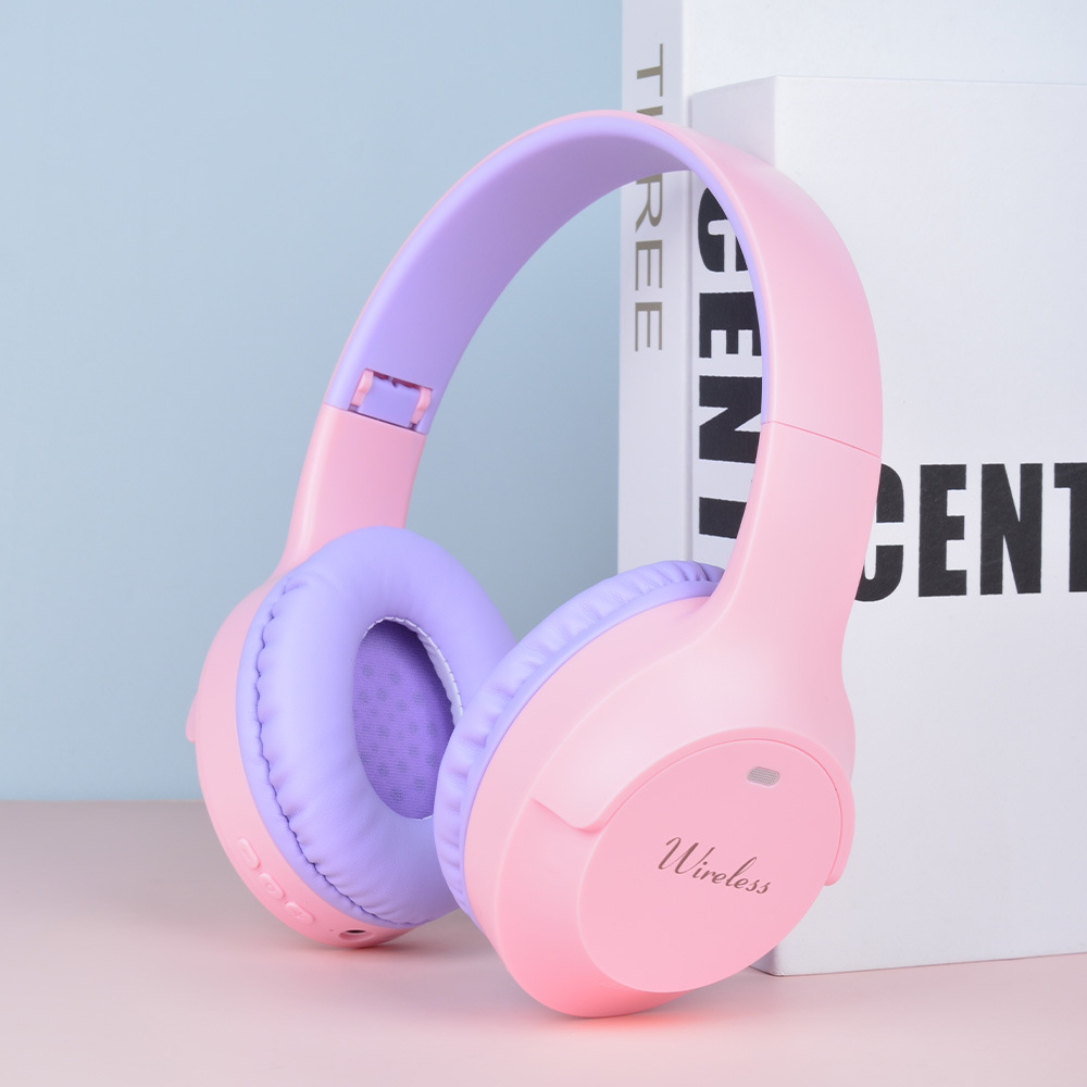 V888-ELOSUNG15486-214044-00 Pink Wireless Bluetooth Headphones with Hi-Fi Bass, Foldable Design, and Card Slot - Image 1