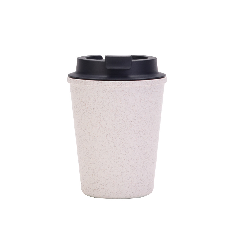 V888-ELOSUNG15597-214370-00 White 350ml Wheat Straw Double-Layer Coffee Cup - Eco-Friendly and Lightweight - Image 1