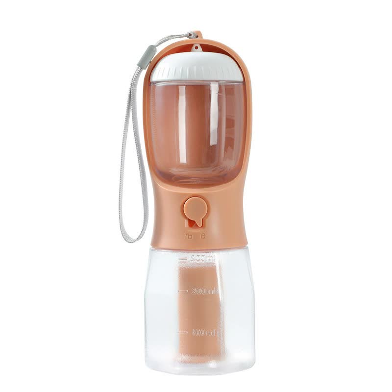 V888-ELOSUNG15658-214937-00 Orange 3-in-1 Portable Pet Water Bottle with Food Storage and Waste Bag Dispenser - 300mL Capacity - Image 1