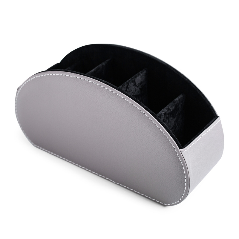V888-ELOSUNG15824-215899-00 Gray Stylish Remote Control Storage Box - PU Leather Organizer with Compartments - Image 1