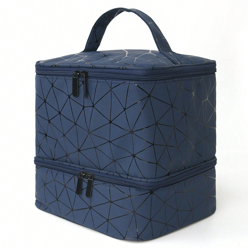 V888-ELOSUNG15886-216753-00 Blue Large Capacity PVC Cosmetic Bag - Portable Nail Polish Storage Case with Dividers - Image 1