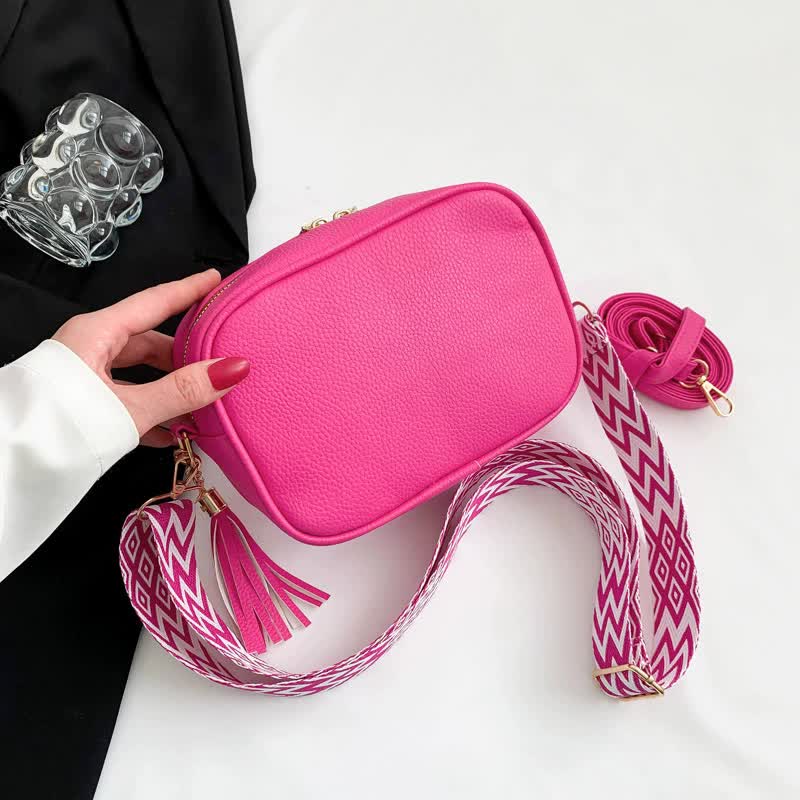V888-ELOSUNG16021-214179-00 Rose Red Trendy Crossbody Shoulder Bag with Tassel Accent - Compact and Stylish - Image 1