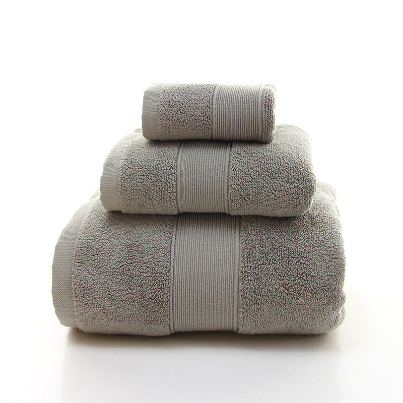 V888-ELOSUNG16755-223264-00 Grey Luxury 100% Cotton Towel Set - 3-Piece Combed Cotton Bath Towel Set - Image 1
