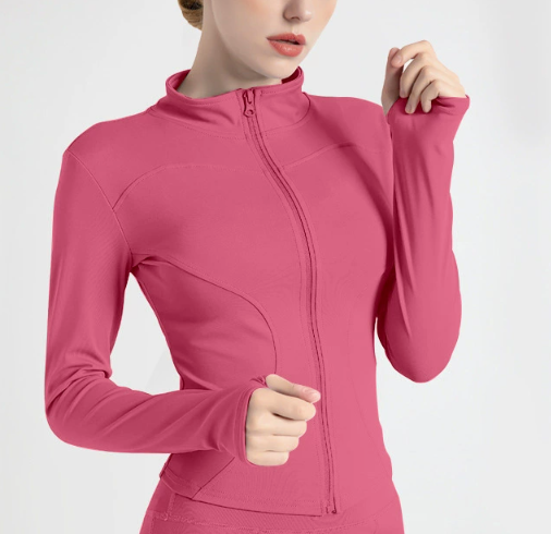 V888-ELOSUNG16991-224536-00 M Rose-red High-Stretch Slim Fit Yoga Jacket - Full Zip Workout Sports Jacket for Women - Image 1