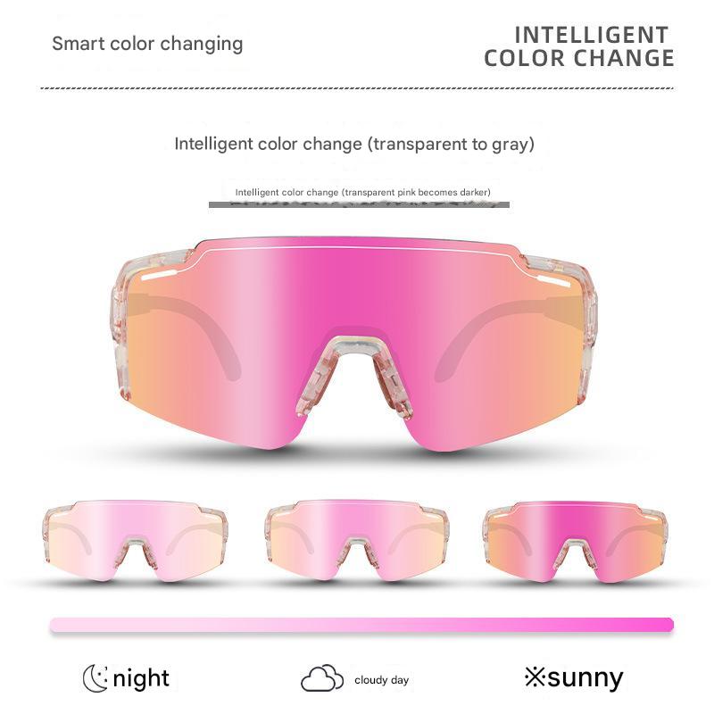 V888-ELOSUNG17018-214039-00 Pink Gradient Lens Lightweight UV400 Photochromic Cycling Glasses, Anti-Wind Protective Sunglasses for Outdoor Sports - Image 1