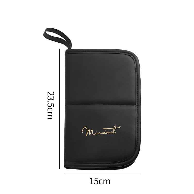 V888-ELOSUNG17163-214540-00 Black Portable Shell Makeup Brush Storage Bag - Multi-Functional PU Cosmetic Organizer with Button Closure, Convertible to Stand Design(Make-up brushes are filming props, not included) - Image 1