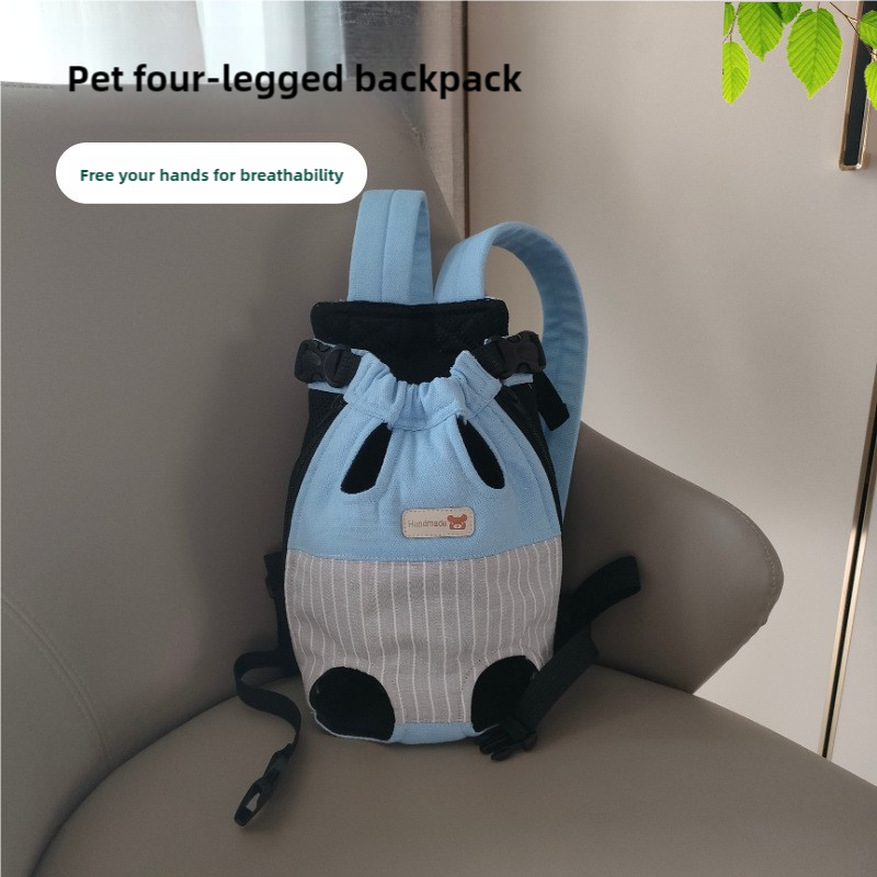 V888-ELOSUNG17293-215702-00 Size M Blue-Gray Patchwork Pet Backpack Dog Carrier Cat Travel Bag - Breathable, Portable & Hands-Free Four-Leg Design - Image 1