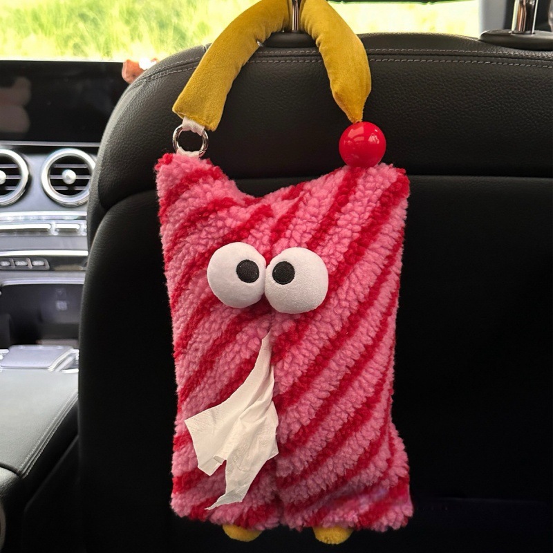 V888-ELOSUNG17635-216835-00 Pink Cartoon Monster Tissue Box, Plush Tissue Holder for Car or Home, Cute and Fun Design - Image 1
