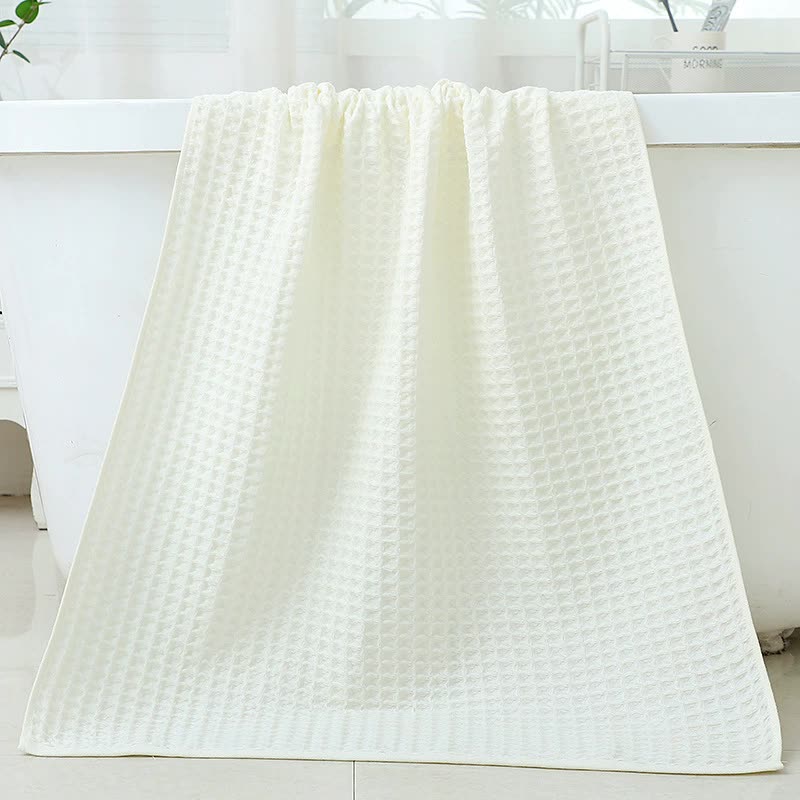 V888-ELOSUNG17800-223362-00 White Luxury Cotton Waffle Bath Towel, Soft, Quick-Drying, Water Absorbent, Unisex, for Home Use - Image 1