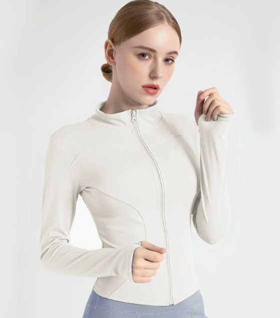 V888-ELOSUNG19026-224677-00 S White High-Stretch Slim Fit Yoga Jacket - Full Zip Workout Sports Jacket for Women - Image 1