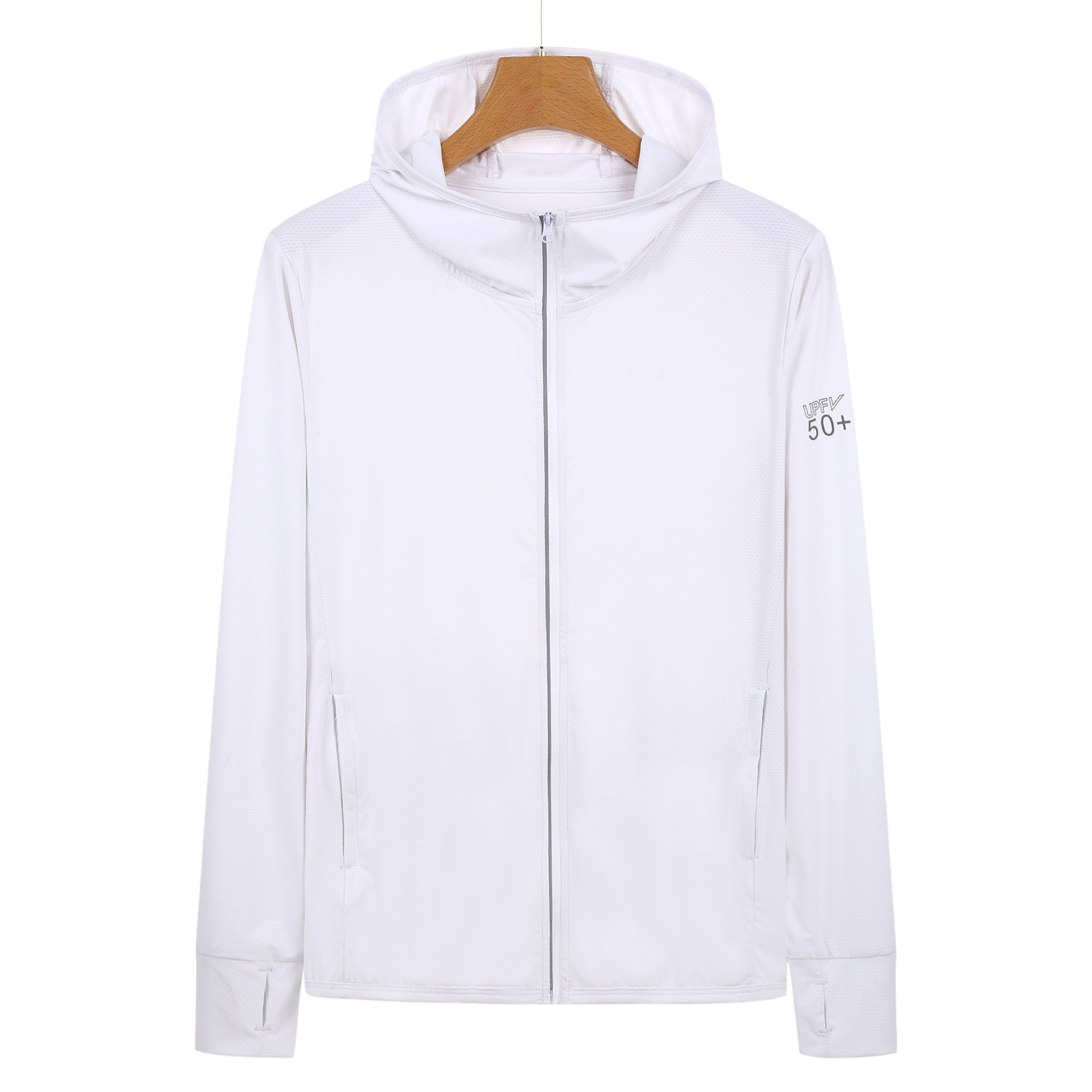 V888-ELOSUNG19268-202502241112-00 4XL White Long Sleeve UV Protection Summer Breathable Knitted Ice Silk Outdoor Sun Protection Clothing - Unisex Thin Sunscreen Shirt - Image 1