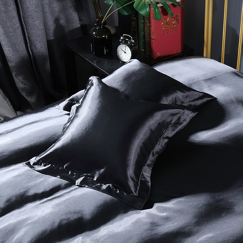 V888-ELOSUNG19426-202502281137-00 Black 2 PCS Faux Silk Pillow Covers - Cooling Ice Silk Satin Cushion Covers - 45x45cm - Image 1
