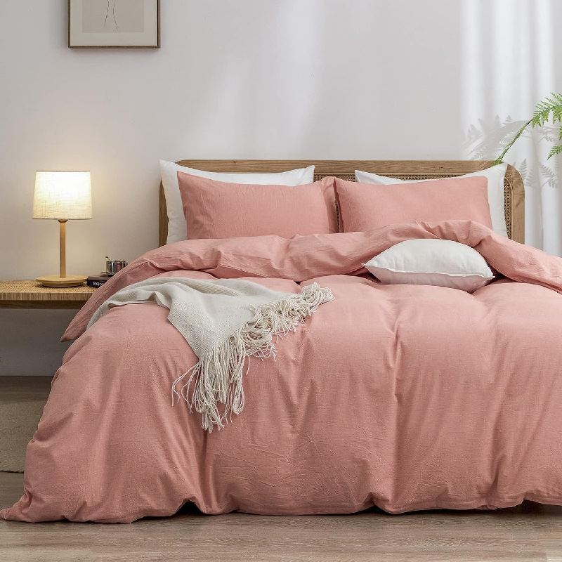 V888-ELOSUNG19451-202503031027-00 Pink 1.8m (Duvet Cover 180*220cm) Luxurious Soft Brushed Microfiber 4-Piece Bedding Set - Pure Color Double Bed Duvet Cover with Fitted Sheet - Image 1