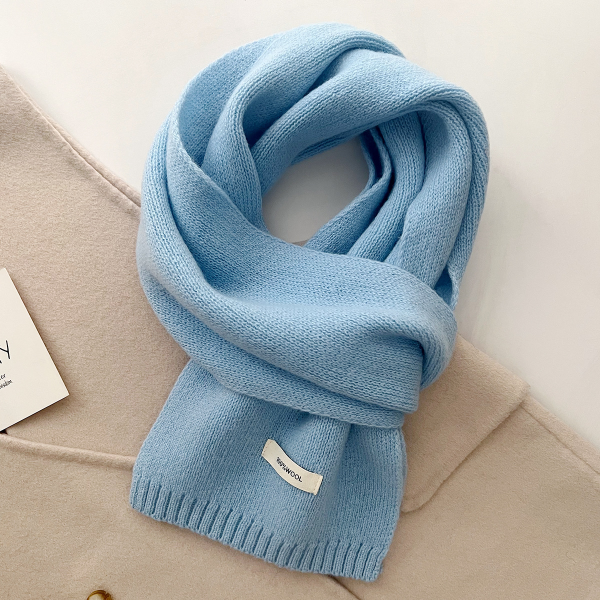 V888-ELOSUNG19624-202503111308-00 Light Blue Luxurious 100% Wool Scarf for Women and Men - Soft, Warm, and Stylish - Image 1