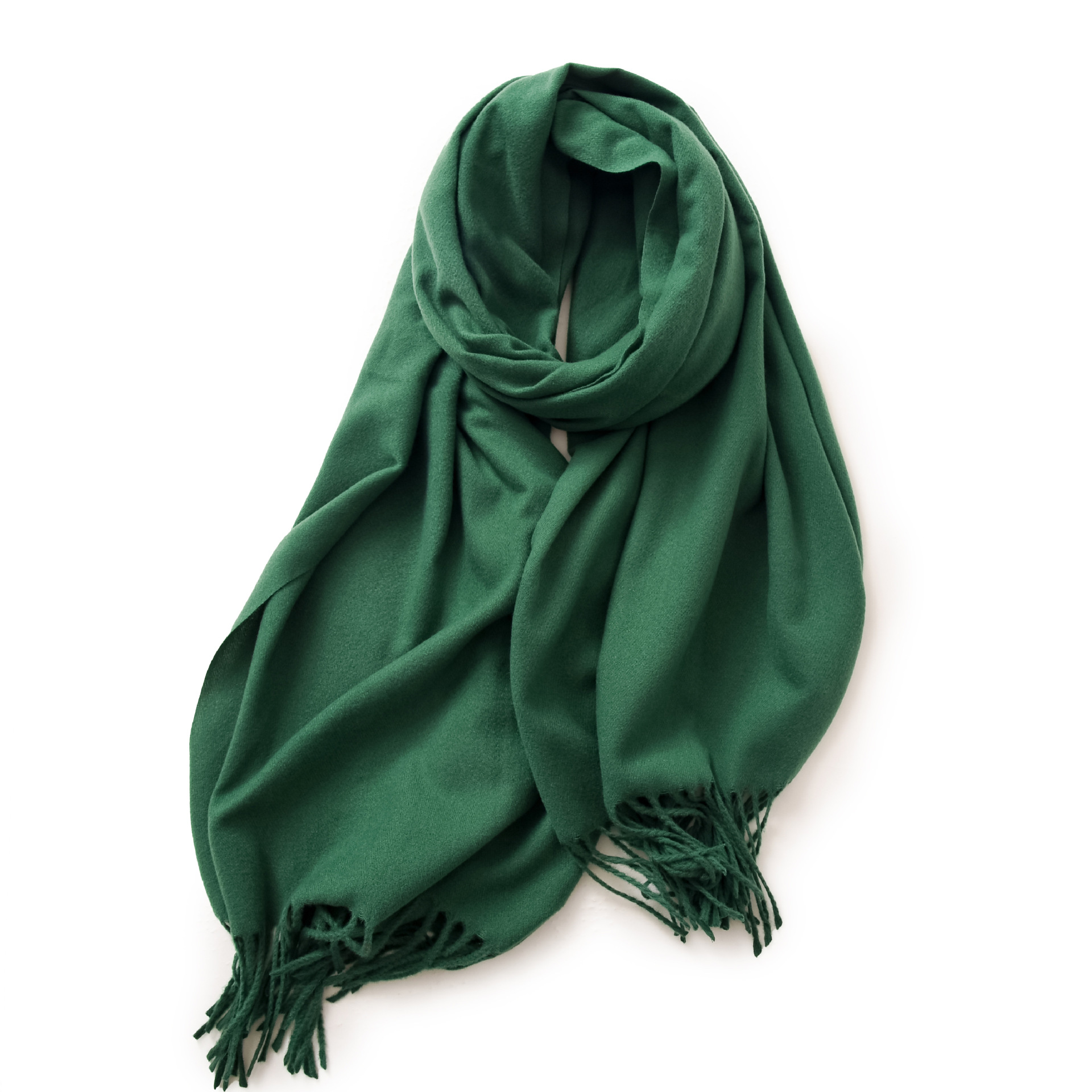 V888-ELOSUNG19645-202503111106-00 Green 2 PCS Skin Red Solid Color Scarf Shawl with Tassels - Warm Korean Style Wrap (180cm x 70cm) - Image 1